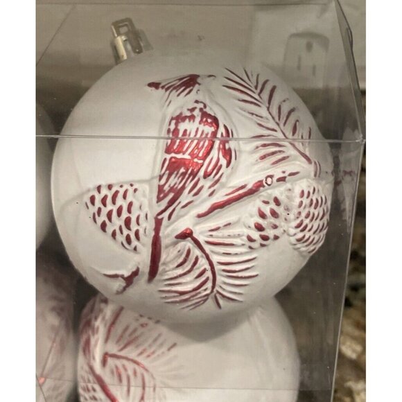 Cardinal Red Bird Pinecone Branch Round Ball Holiday Ornament NEW 4 Piece Rustic - Picture 3 of 4